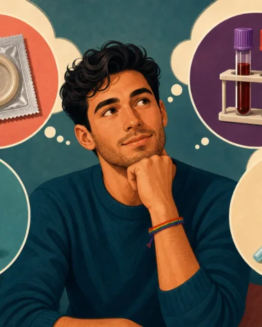 Thoughtful young gay man considering syphilis prevention, testing and treatment
