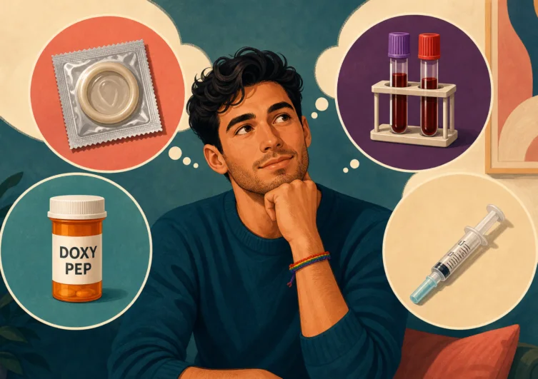 Thoughtful young gay man considering syphilis prevention, testing and treatment