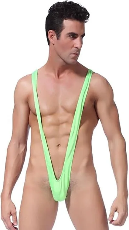 Man wearing a fluorescent green mankini