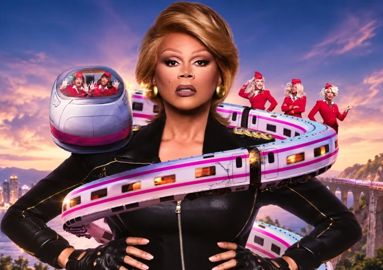 Promotional artwork for Stop! That! Train! featuring RuPaul and the Glamazonian Express