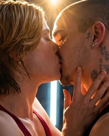 Romeo Beckham and Paul Kircher kissing in a scene from the Forty Love trailer.