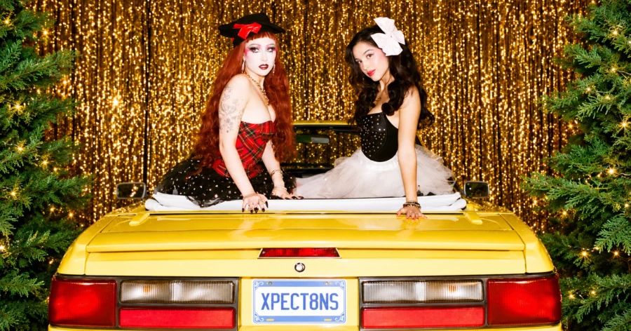 Olivia Rodrigo and Chappell Roan — widescreen artwork for their single “expectations”.